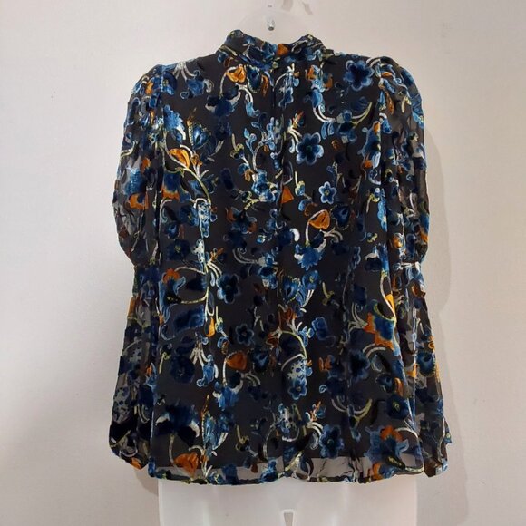 French Connection Avery Velvet Burnout Puff-Sleeve Top - Small - Excellent Cond - Picture 4 of 9